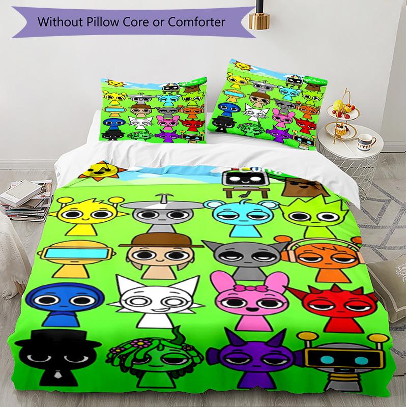 3pcs Duvet Cover Set (1*Duvet Cover + 2*Pillowcase, Without Core), Sprunki Game Print Soft All‑Season Bedding Set, Home Bedroom Decor Gift
