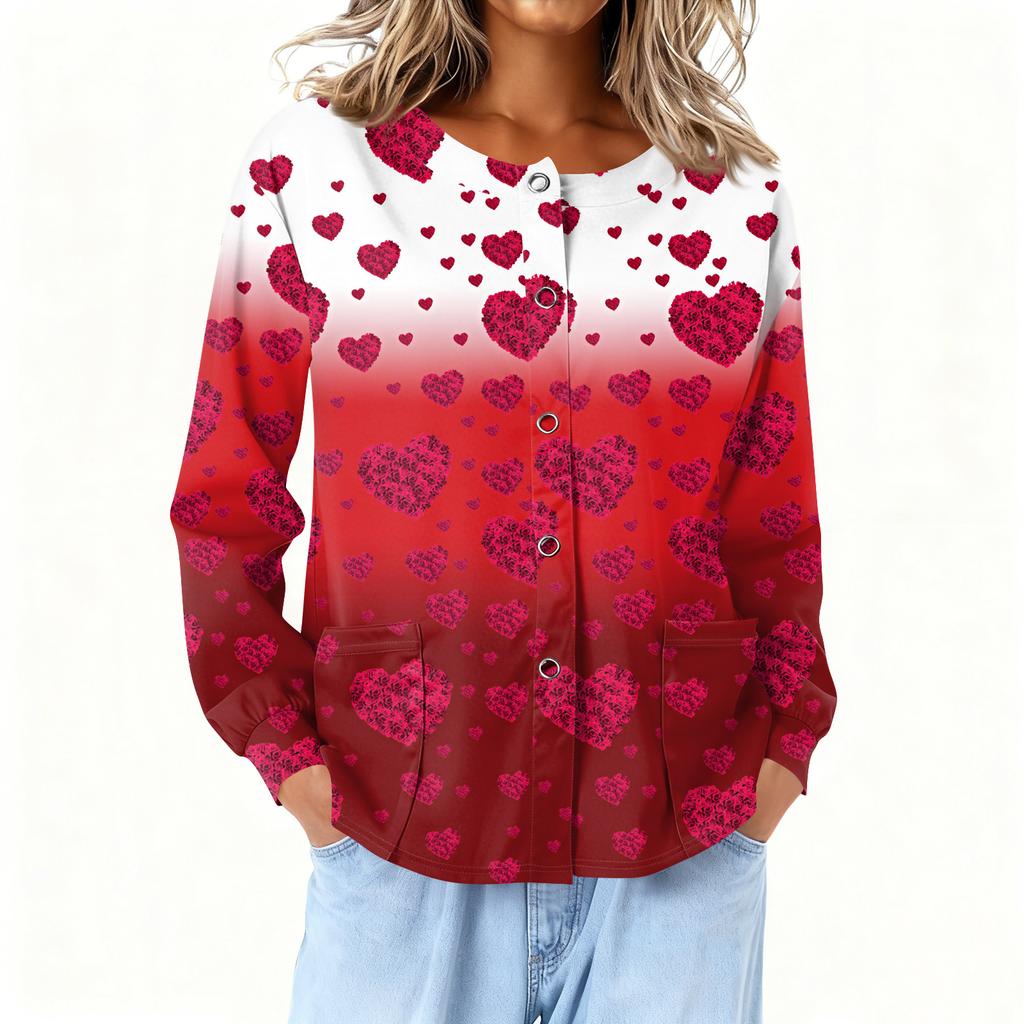 Dámské dlouhý rukáv tištěné kapsa pracovní stojáček jednořadé ochranné overaly kardigan bunda top