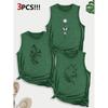 Sunflower Cat Line Art Combination Gift Print Pattern Round Neck3Pack of Sleeveless Vests for Women In Spring, Summer, and Autumn