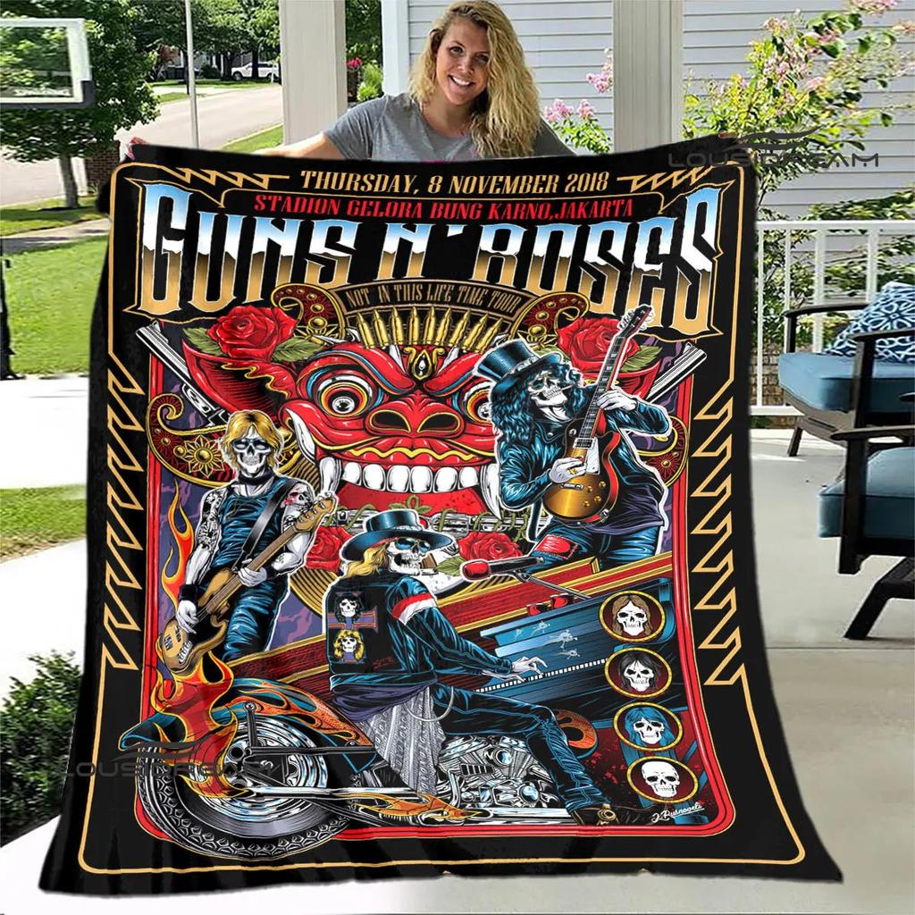 Guns n'roses band retro print blanket Flannel Soft Comfort Blanket Home Travel Blanket Kids Warm Blanket birthday gift