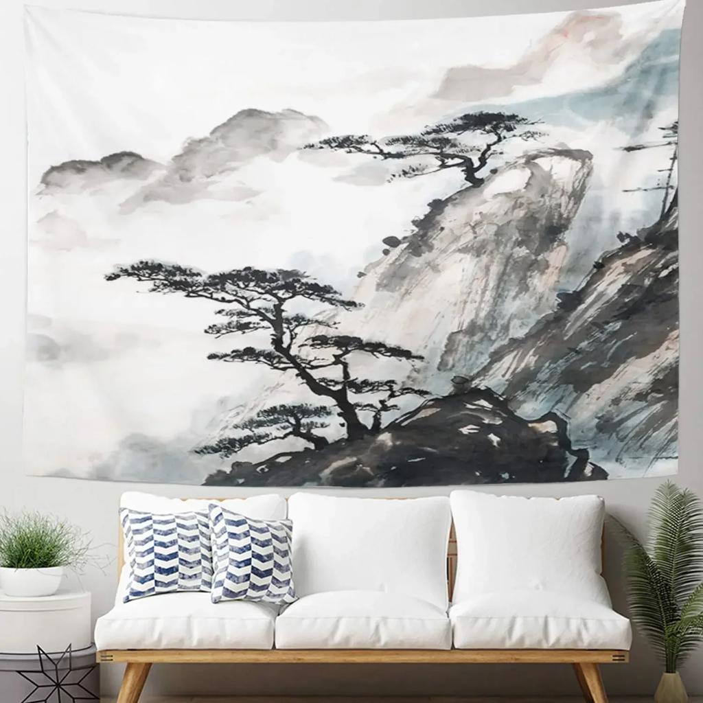 Asian Chinese Tapestry Cherry Blossom Tapestry Japanese Tapestry Nature Landscape Tapestries for Bedroom Living Room Home Decor