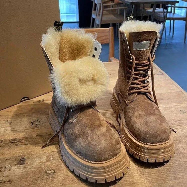 Fashion Platform Women Snow Ankle Boots Chunky Leather Shoes Woman 2025 Trend Goth Brand Winter Chelsea Boots Motorcycle Botas Mujer