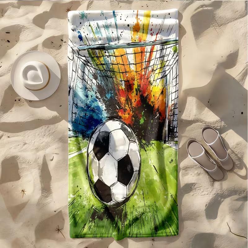 Football Print Microfiber Beach Towel Soft Bath Blanket Light Portable Towel for Sports Fans Seaside Pool Summer Vacation Trip