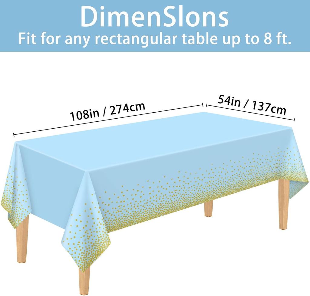 1pc Light Blue Tablecloth, Disposable Golden Dot Party Tablecloth, 54x108 Inches, Suitable for Party Decoration for Birthdays, T