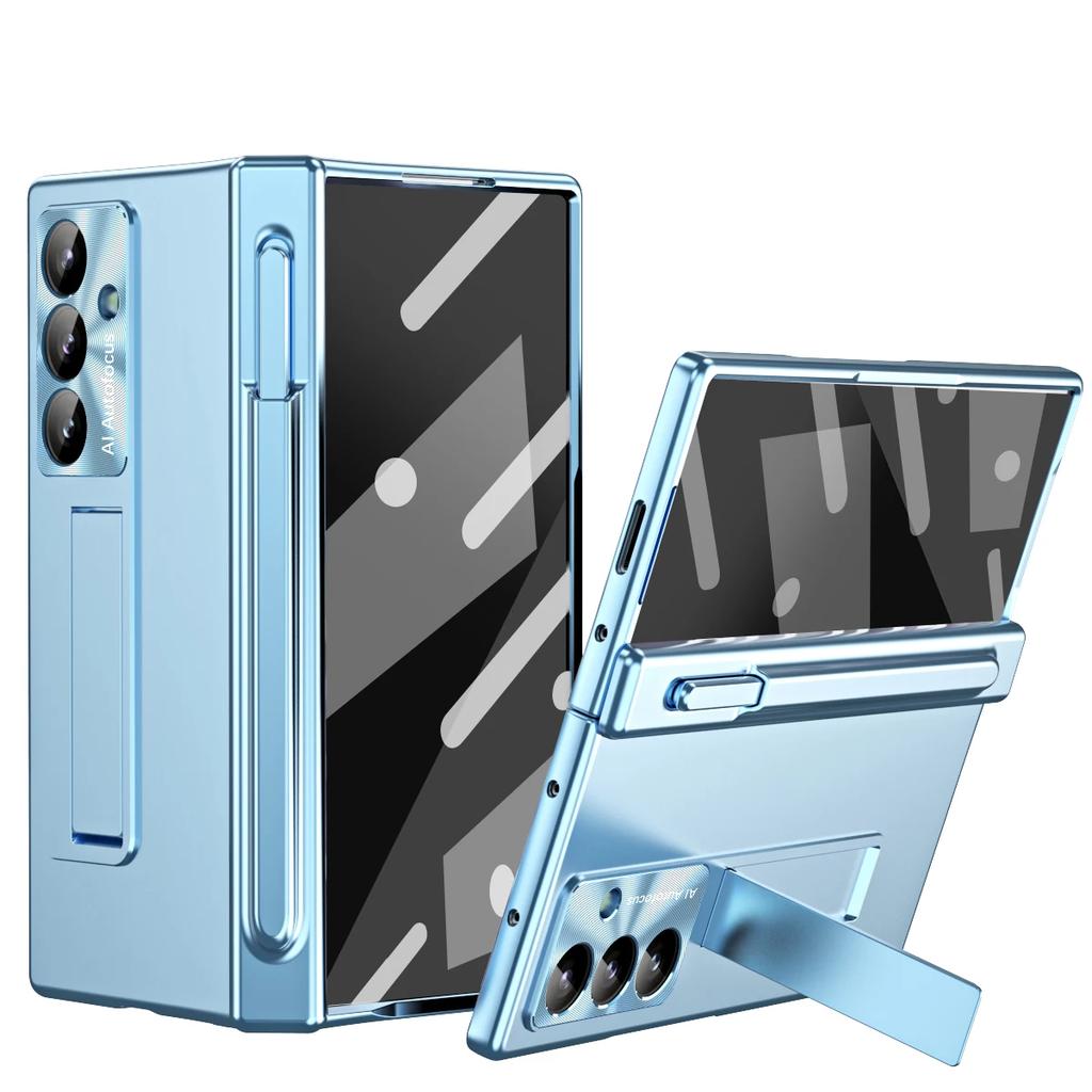 Luxury Phone Case with Pen for Samsung Galaxy Z Fold 4 5 6 7 Electroplated Glass Film Hinge Protection Cover