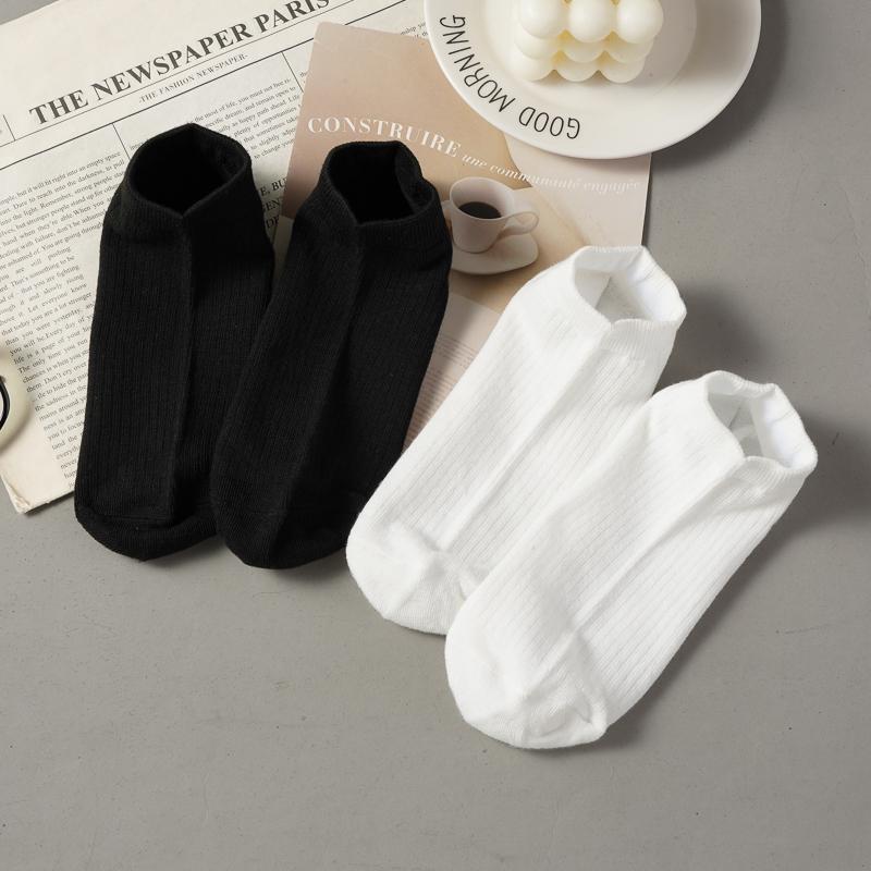 5 Pairs/Lot Men's Cotton Low Cut Boat Socks Sweat-absorbing Solid Color Black White Breathable Socks