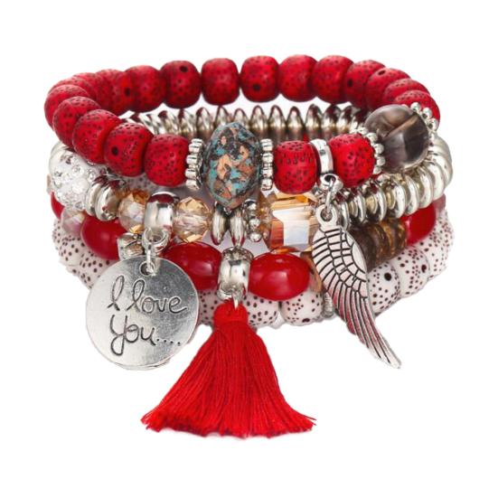 

4 шт./комплект браслетов из бисера в стиле бохо, многослойный, современный, симпатичный браслет с подвесками для женщин