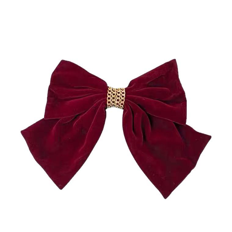Luxury Red Velvet Bow Hair Clip and Scrunchie Set for Autumn/Winter Festive Wear