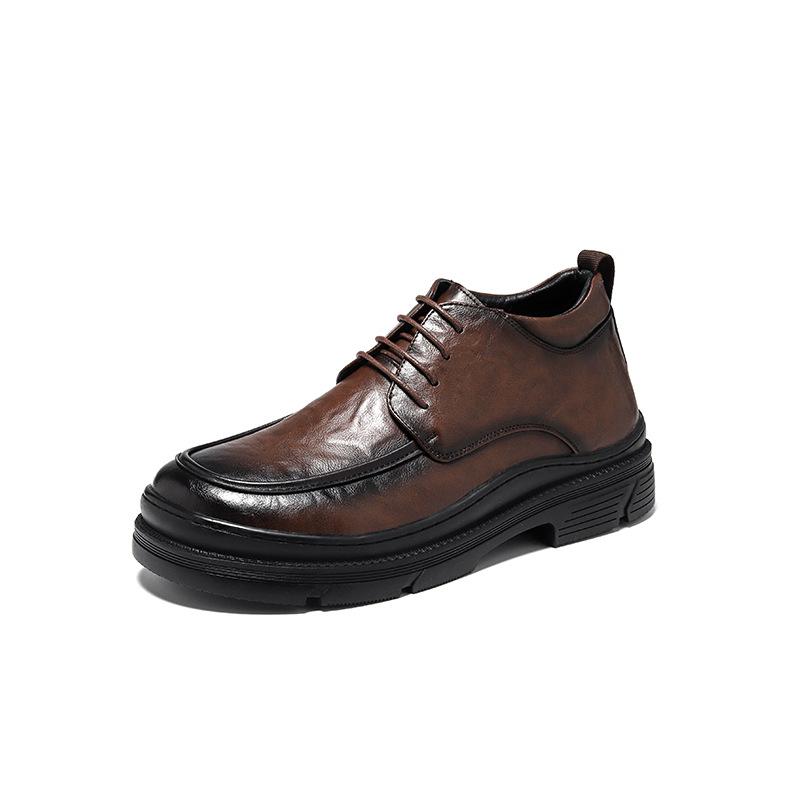 

Мужские кожаные туфли с большой головкой, весна-осень, черные, деловые, повседневные, модные, нескользящие, на среднюю ногу, мужские 81866-R 44 светло-коричневого