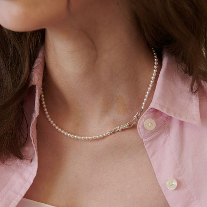 

cotoit Knot Point Pearl Necklace Short(4mm) Silver 925