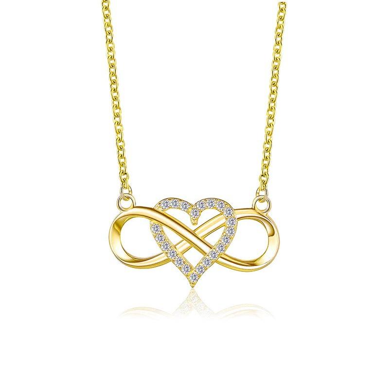 Infinity Heart Inlaid Pendant Necklace Romantic Love Symbol Neck Jewelry for Women Dating Daily Wear Accessory