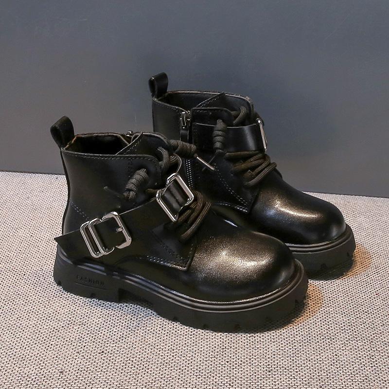 Spring Autumn Girl's Ankle Boot New Versatile Kids Causal Boots Black Beige Versatile Children Leather Boots Round-toe Non-slip