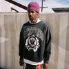 Mens Oversized Cotton Hoodie With Distressed Washed Black Print Loose Fit Long Sleeve Sweatshirt Casual Streetwear