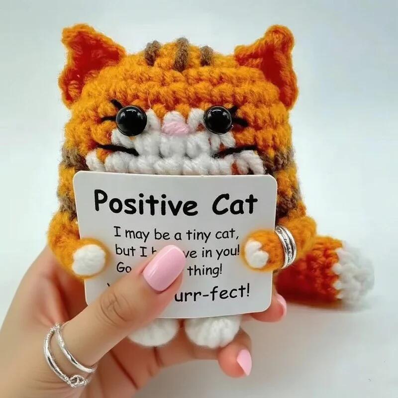 Cute Positive Crochet Animals Emotional Support Cat Finished Handwoven Animal Friends Gift 14W121WEF2W2