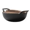 Cast Iron Wok Uncoated Anti Stick Dual Handle Stir Fry Pan with Wood Lid for Induction Cooktop