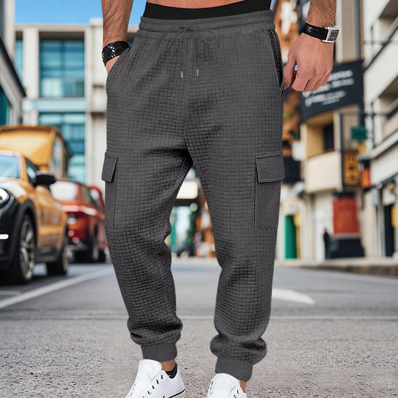 Men S Winter Fleece Lined Checked Cargo Sweatpants Loose Fit S