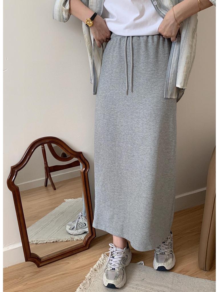 Women's High Waist Lace-Up Skirt: New Spring/Autumn Style, Casual A-Line Drape, Medium-Length with Hip Split Design.