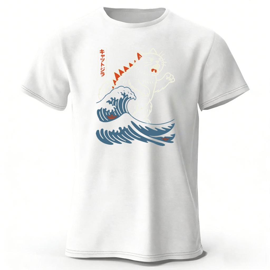 Men's Dinosaur Cat Print Sports Fitness Loose Plus Size Women's Pure Cotton Fashionable Casual T-shirt Street Daily Clothing