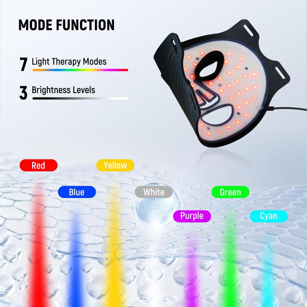 NEEWER Basics LED Face Mask 7 Color Red and Blue LED Light Panel 2000mAh Rechargeable Silicone Beauty Mask for Face and Home Beauty Light, Modes,