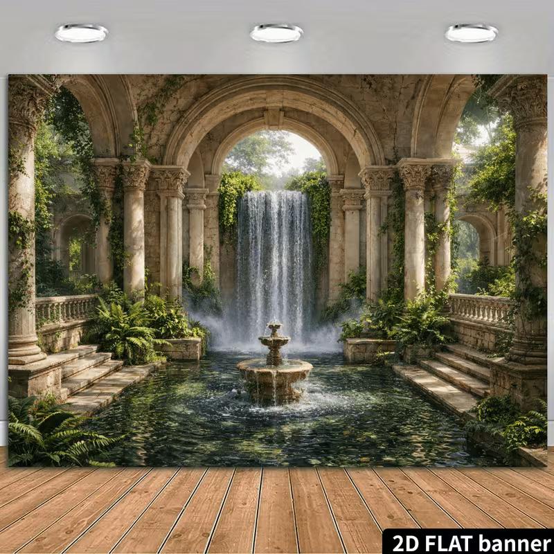 Enchanted Palace Garden Banner with Columns and Ivy Photo Booth Background Cloth