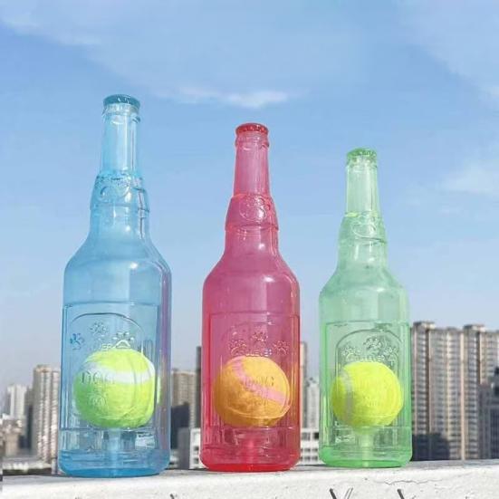 Bottle Dog ??Chew Toy Rubber Bottle with Tennis Ball Squeaky Dog Teeth Cleaning Toy Interactive Floating Toy for Small Medium Dogs Outdoor Pool Play