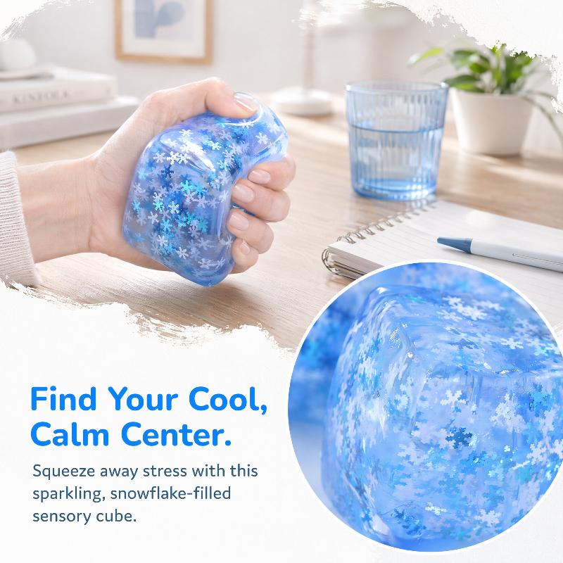 

Stress Balls Ice Cube With Snowflakes Inside Ice Squeeze Toy Fidget Slow Rise Squishy Balls For Kids And Adults Anxiety Relief B синій