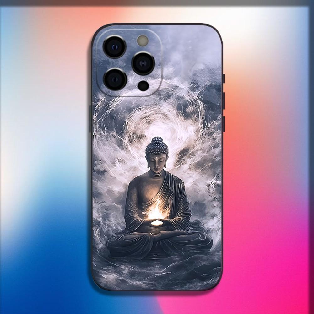 Buddha-Kunstmuster Handyhülle Für iPhone 16,15,14,13,12,11,Pro,X,XS,Max,XR,Plus,Mini Weiche Schwarze Hülle
