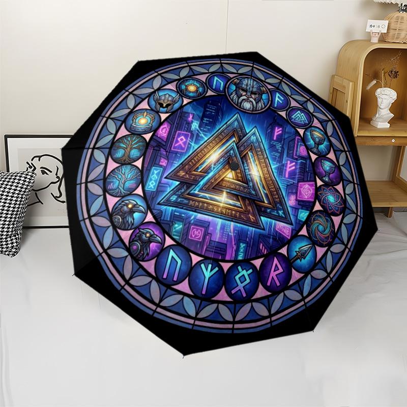 Symbolic Window Pattern Umbrella, Portable and Foldable Design, 8 Ribs, a Casual Accessory for Halloween, Christmas, and Birthday Gifts.