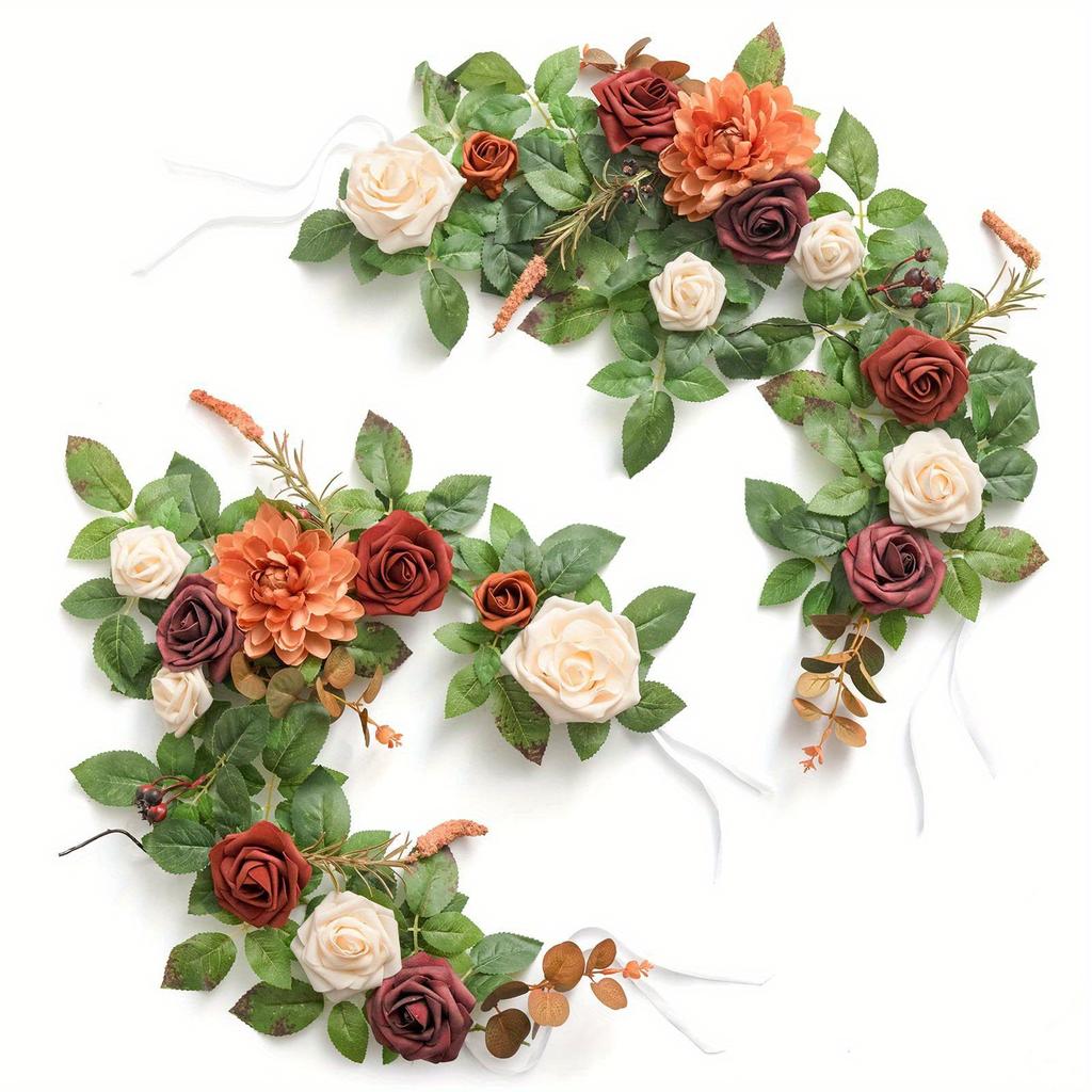 2 Stück Stuhllehne Blumengirlande Floral Künstliche Blumenarrangements Tischmittelstück Dekoration für Zuhause Hochzeitsparty Wohnzimmer Schreibtischdekoration