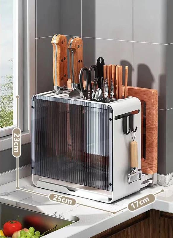 Knife Holder Multi-function Utensil Stand Knife Block Drainer Storage Box Spoon Fork Kitchen Organizer Rack for Cutlery Utensil