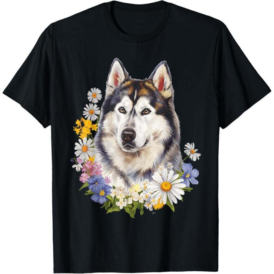 

Floral Alaskan Malamute T-Shirt XXXXXL чорний