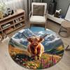 Beautiful Highland Cow Mountain Meadow Carpet, Warm Brown Vintage Feel, Lovely Piece for Nursery Baby Room and Toddler Area with Calm