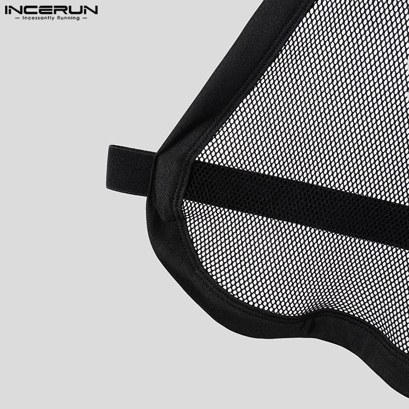 INCERUN Men Sleeveless Tank Tops Party Club Backless Hollow Mesh Vest