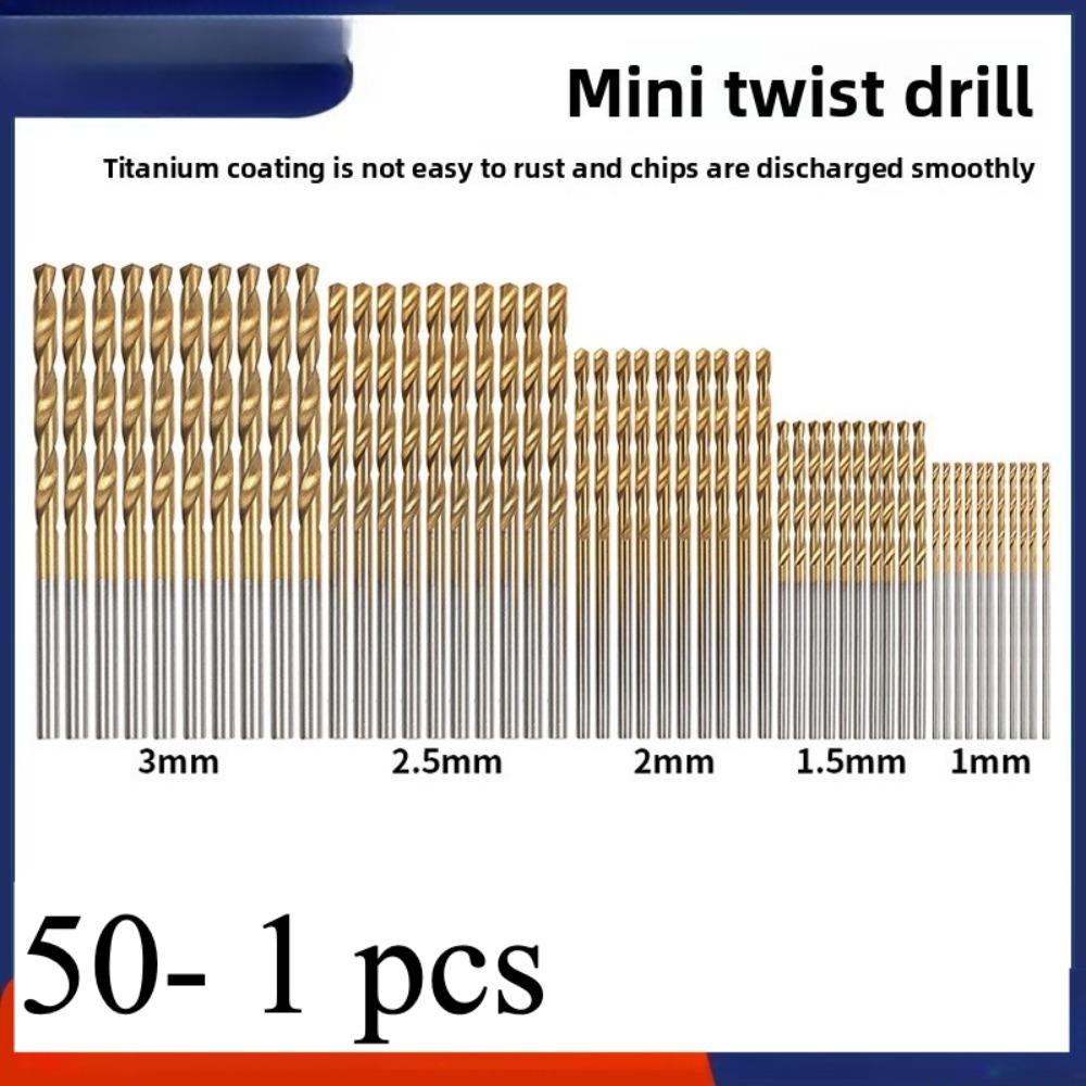 50pc Titanium Plated Fried Dough Twists Drill Set 1-3mm Small Drill Electric Drill Set DIY Woodworking Drill Bit