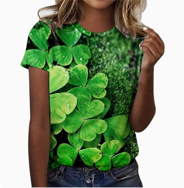 2025 New Foreign Trade Irish Festival Lucky Clover Saint Par Festival 3D Digital Printing Short Sleeve Hot Model