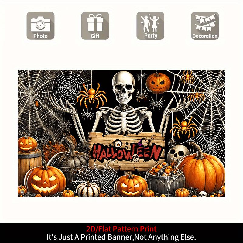 1 item Halloween banner background decoration 2D flat skull figure pumpkin and spider web pattern background wallzyc