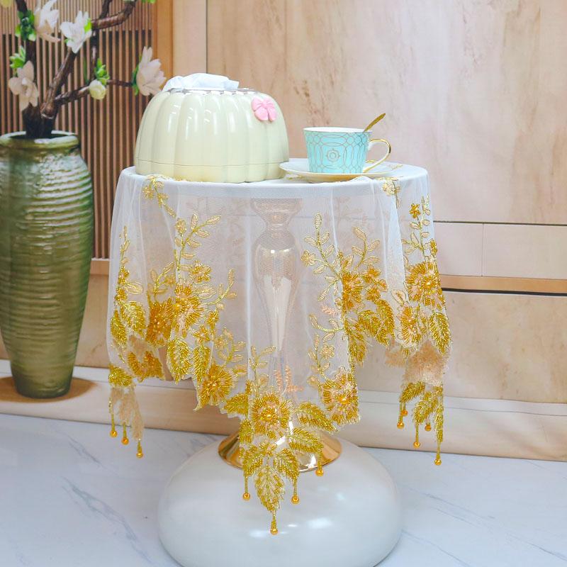 

НОВЫЙ золотой бисер цветы вышитые скатерть чехол свадебный обеденный стол скатерть кухня рождественский украшение стола и аксессуары square 83cm