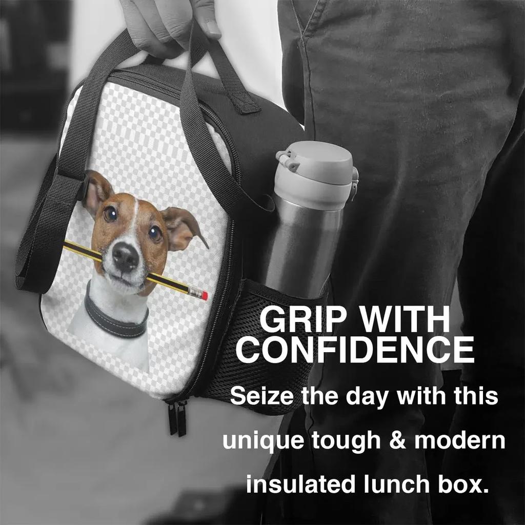 Jack Russell Terrier Dog With Pencil Portable Lunch Box Leakproof Animal Thermal Cooler Food Insulated Lunch Bag School Student