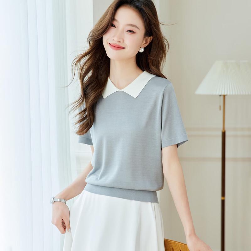 Srcr 100% Mulberry Silk Knitted Short Sleeve T-Shirt M