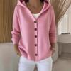 2025 European and American Button-knitted Hooded Cardigan Sweater Jacket Autumn and Winter New Cross-border Solid Color Casual Fashion Women's Clothin