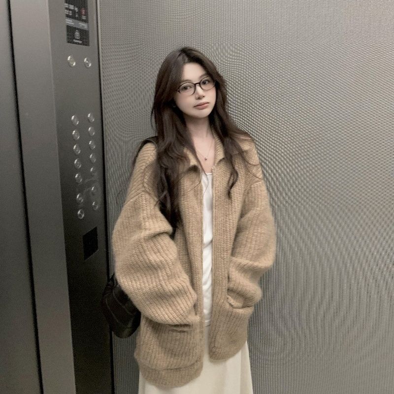 

Осенняя женская одежда ленивый высококлассный свитер женское пальто атмосфера нежный ветер свободная верхняя одежда вязаный кардиган One Size