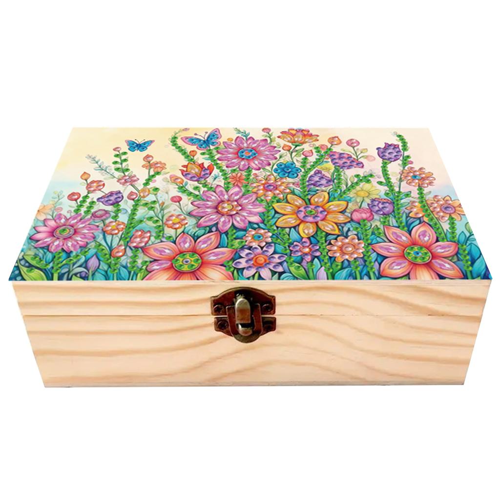 DIY Diamond Painting Colored Pattern Wood Case Partial Drill Crystal Mosaic Storage Container for Home Car Desk Decoration Craft