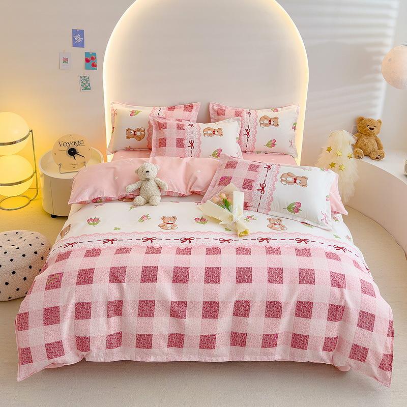 Twill Abraded Thickened Bed Four-piece Set Three-piece Set Bed Sheet Quilt Cover Pillowcase