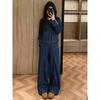 French Retro Denim Suit Women's Early Autumn New Short Jacket High Waist Wide Leg Pants Show Thin Temperament Two-piece Set