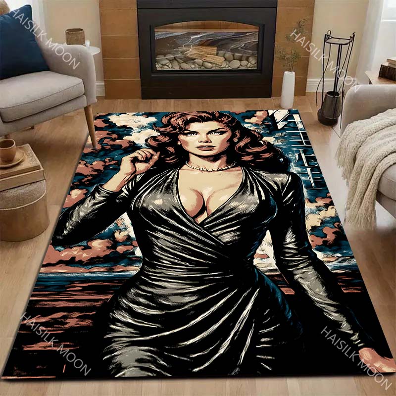 1PC Elegant retro illustration woman Carpet for Living Room Bedroom Sofa Home Decor Rus Non-slip Floor Mat Luxury Gift