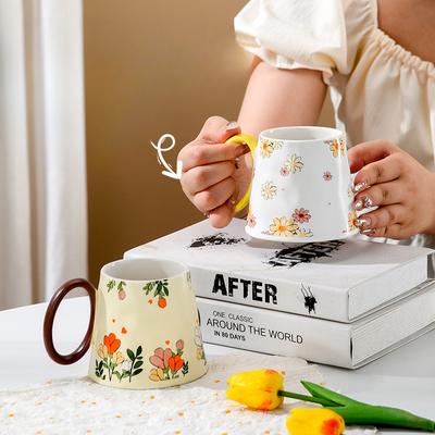 Flower Ceramic Cup Small Fresh Cup Girl Heart Water Cup Healing Mug with Handle Milk Cup Souvenir