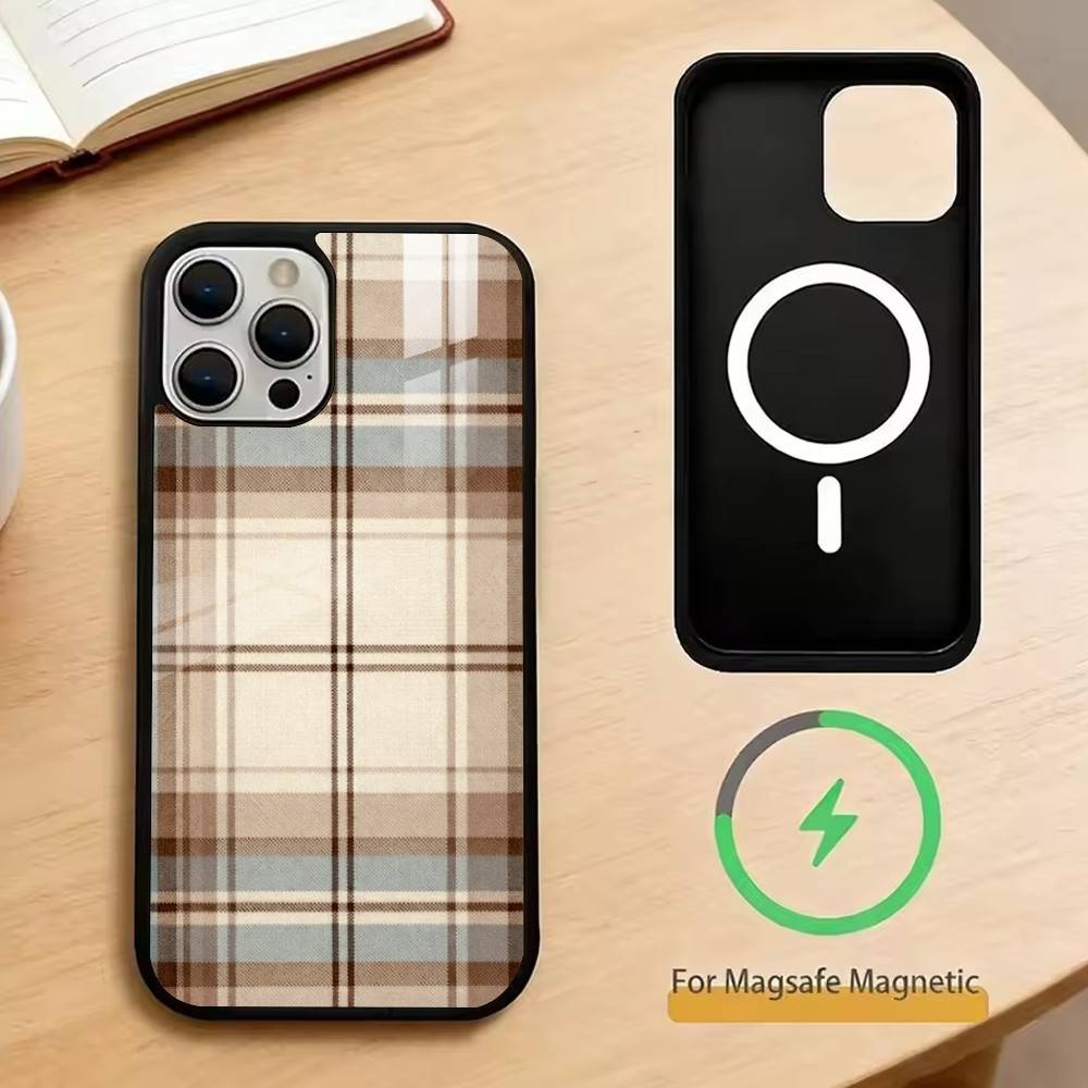 

Forest grid style Phone Case For iPhone17,16,15,14,13,12,11 Plus,Pro Magnetic with Magsafe Wireless Charging iPhone14Plus