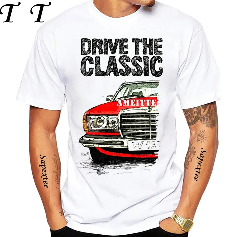 New Men Short Sleeve Drive The Classic Germany Old W123 W124 R129 T-Shirt Hip Hop Boy Casual White Tops 70's Vintage Car Tees