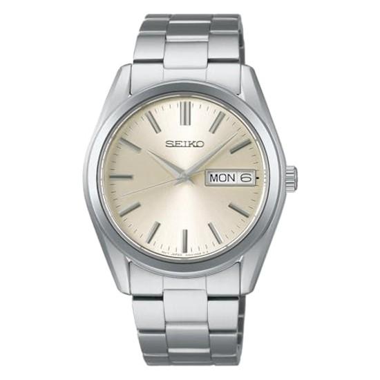 SEIKO SELECTION SBTH007 Herrenarmbanduhr batteriebetrieben Quarz mit Datums-Tages-Kalender champagnergoldenes Zifferblatt S-Serie Edelstahl.