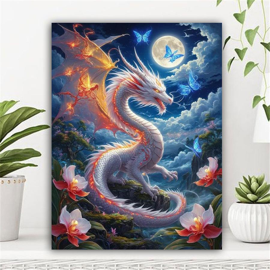 Diamonds Art Painting Moon Dragon Diy Full Square Round Drill Rhinestone Embroidery Animals Mosaic Cross Stitch Kits Wall Decor